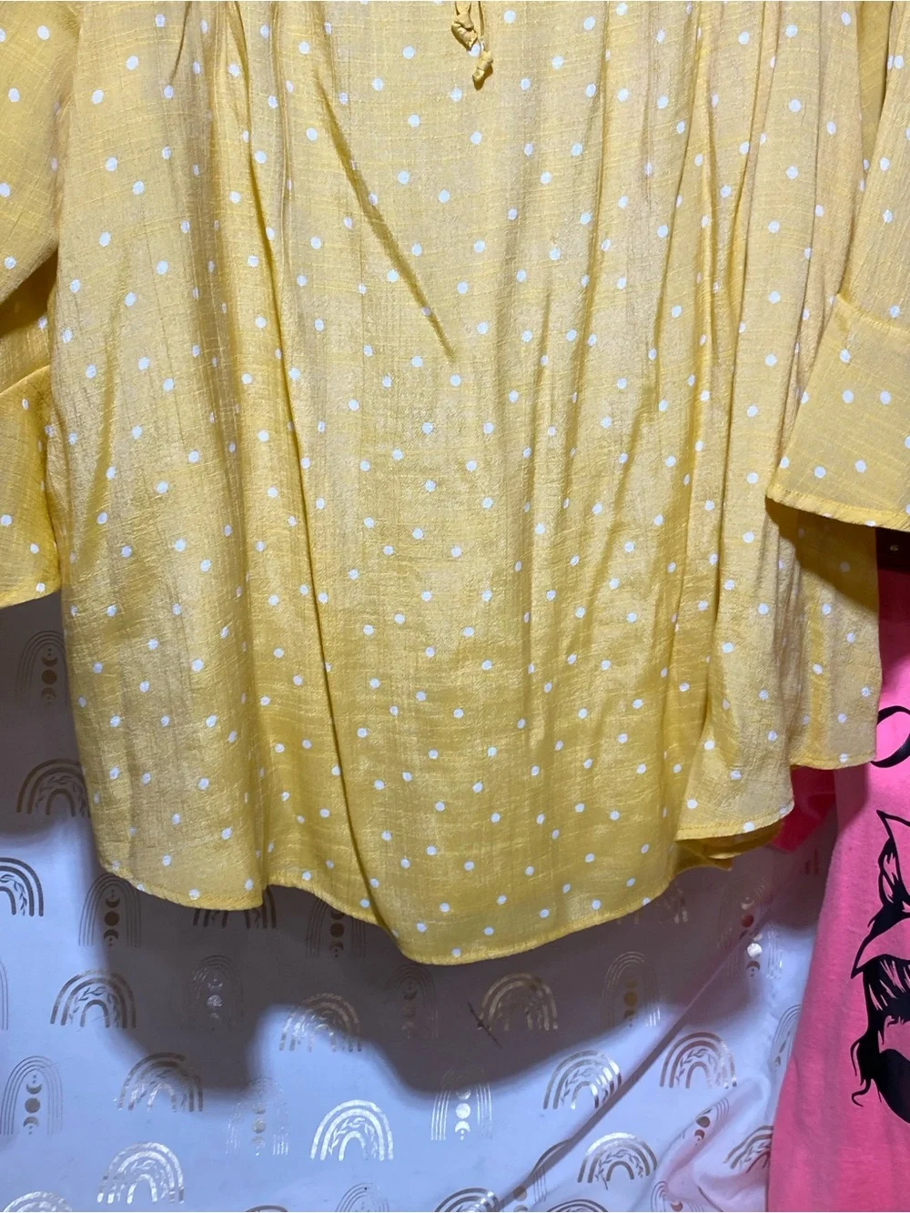Fred David Yellow Polka Dot Peasant Top